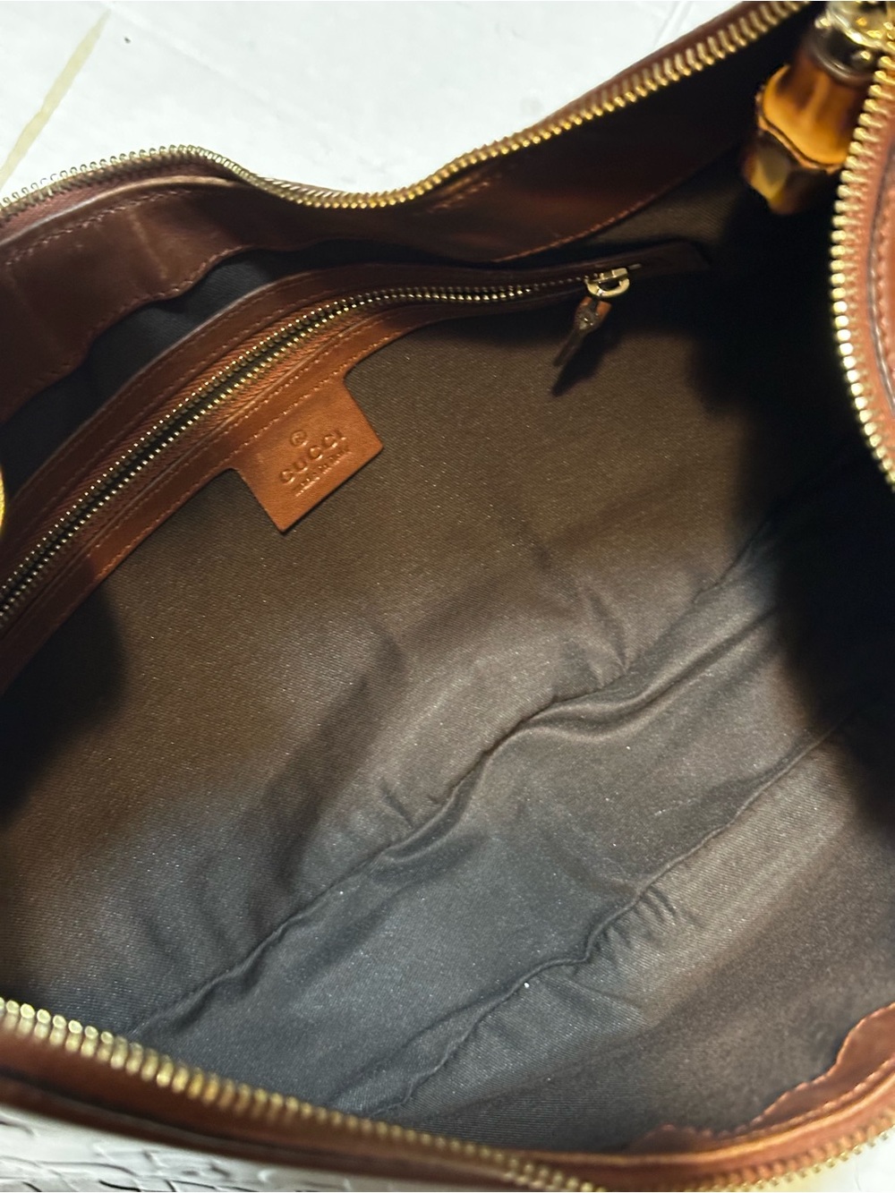 Gucci Rich Brown Horsebit Embossed Leather Shoulder Hobo Bag Bamboo-Ring Detail - Picture 17 of 17